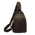 Klassieke zwarte crossbody borstas van gewassen PU-leer met vintage textuur en ritssluitingen - Gewassen Brons