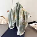 Vintage sage green floral faux silk scarf with elegant drape on wooden hanger - Mint Green