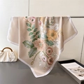 Detail of vintage floral silk scarf with satin finish and delicate rolled edges - Nude Apricot