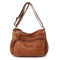Borsa a tracolla vintage in pelle morbida marrone con tasche multiple e tracolla regolabile - Marrone