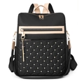 Mochila de nylon negra acolchada para mujer con remaches dorados y cremallera suave - Caqui