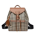 Sac à dos pied-de-poule classique avec bordure en cuir marron et pendentif smiley - Patchwork Pied-de-poule / Pied-de-poule Marron