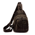 Retro crossbody borsttas van gewassen PU-leer in donker koffiebruin met ritsen - Gewassen Brons