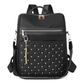 Mochila negra clásica para mujer en nailon con diseño de diamantes y herrajes dorados - Negro