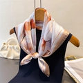 Elegant floral silk-like scarf with orange and lavender patterns on white background - Khaki (FG174-2) / One Size