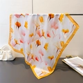 Detail of satin floral scarf showing watercolor poppy print and yellow border texture - Yellow (FG174-3) / One Size
