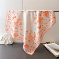 Elegant floral and bird print silk-feel square scarf in warm orange and pearl white - Orange (FG178-1)