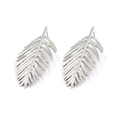 Detailed macro view of silver palm leaf earrings with intricate hollowed-out vein patterns - Silver