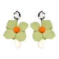 Orecchini a fiore verde opaco con top in marmo e perle bianche a goccia in stile moderno - Verde