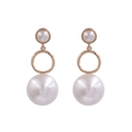 Minimalist gold-tone drop earrings featuring large creamy white pearls in a dual-bead design - White