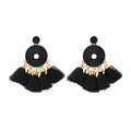 Boucles d'oreilles bohèmes à pompons noirs avec détails dorés et perles rondes - Noir