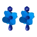 Exaggerated blue floral earrings with layered petals and water drop charms - Blue