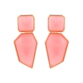 Minimalist peach pink geometric resin drop earrings with high-end alloy base on white background - Pink