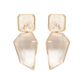 Minimalist geometric clear resin drop earrings with gold metal frame on white background - Clear