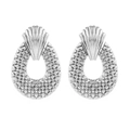 Orecchini geometrici retrò in argento con pendenti ovali e trama a conchiglia - Bianco K/Argento