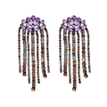 Bohemian style rhinestone tassel earrings with purple crystals and long flowing fringes - Purple