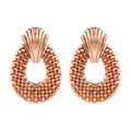 Retro geometric oval earrings in rose gold finish with textured shell and diamond patterns - Rose Gold
