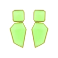 Neon green geometric resin earrings with gold metallic edges in minimalist street style - Green