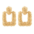 Vintage large hollow rectangle drop earrings in textured gold finish for women - Gold