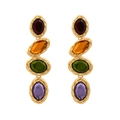 Retro geometric drop earrings with multicolor crystals and gold-plated twisted metal edges - Multicolor