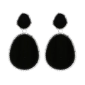 Water drop black resin earrings with silver beaded edges and geometric stud design - Black