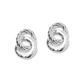 Silver twisted double hoop earrings with textured metal weave design on white background - Silver