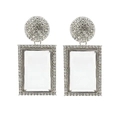 Elegant silver geometric drop earrings featuring crystal clear rectangle stones with rhinestones - Clear White