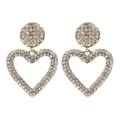 Elegantes pendientes largos de corazón en oro con cristales brillantes para mujer real - Blanco