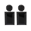 Vintage style double-layered geometric black crystal drop earrings with pave diamond edges - Black