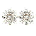 Luxury oversized flower crystal stud earrings with sparkling rhinestones in gold tone finish - Clear White