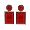 Red geometric drop earrings with sparkling rhinestones and rectangular crystals - Red