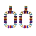 Boucles d'oreilles pendantes géométriques en cristal coloré avec base en métal doré - Coloré