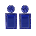 Navy blue geometric earrings with sparkling rhinestones and acrylic drop in dark finish - Blue