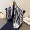 Vintage plaid print faux silk square scarf elegantly hanging on a wooden hanger - 66-70cm / Black Grey