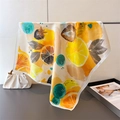 Close-up of lemon and strawberry print on smooth silk scarf with vibrant fruit patterns - 66-70cm / Orange Yellow (FG186-3)