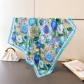 Detail of silk square scarf featuring blue citrus prints and baroque golden patterns - 66-70cm / Blue (FG212-1)