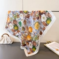 Detail of square silk scarf with vibrant Mediterranean lemon and blue tile prints - 66-70cm / Green (FG212-3)