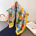 Elegant floral silk square scarf with citrus prints on a hanger for women's fashion - 66-70cm / Yellow (FG212-4)