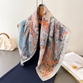 Eleganter Seidenschal mit Retro-Kutschenmotiven und klassischem quadratischem Design - Kontrastreiches Orange-Blaues Europäisches Kutschendesign (FG201-2)