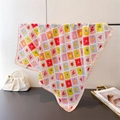 Close-up of printed silk square scarf with lobster and palm motifs on a metal rack - 70cm x 70cm / Rice Pink (FG228-2)