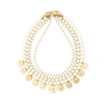 Five-layer faux pearl necklace featuring vintage gold coin pendants on white background - 5-Layer Pearl Coin Pendant Style (1#)