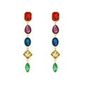 Colorful geometric drop earrings with vibrant multi-colored stones and gold metal plating - Multi-color Five-stage Style(A)