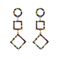 Bunte geometrische Hängeohrringe mit mehrfarbigen Kristallen in Goldfassung - Mehrfarbig (Stil A)