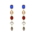 Fashionable long geometric multi-color crystal drop earrings with golden metal base - Deep Blue Vintage Style(B)