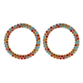 Colorful rhinestone hoop earrings with vibrant multi-colored stones on a round frame - Mixed Color B