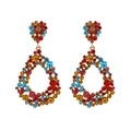 Luxurious gold teardrop earrings featuring colorful rhinestones in a bohemian style - Multicolor