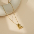 Collier moderne avec pendentif lettre R gonflé au fini doré poli élégant - Lettre Bulle R (Avec Chaîne Cruciforme)