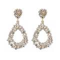Golden teardrop dangle earrings with heart studs and full sparkling pavé crystals - White