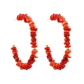 Bohemian C-shaped hoop earrings with red and orange crushed stones in ethnic style - Red