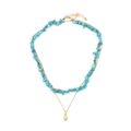 Collier à deux rangs en perles de turquoise avec un pendentif coquillage doré - Vert